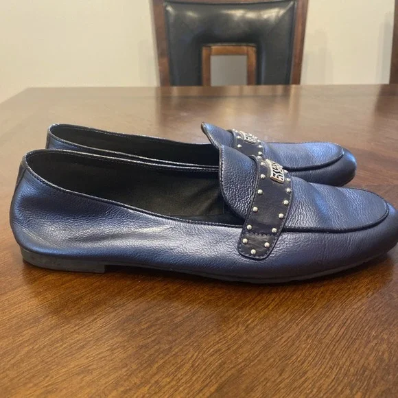 Brighton Women's Sapphire Blue Metallic/Black Loafers Studs Silver Tone Accents - Picture 11 of 16